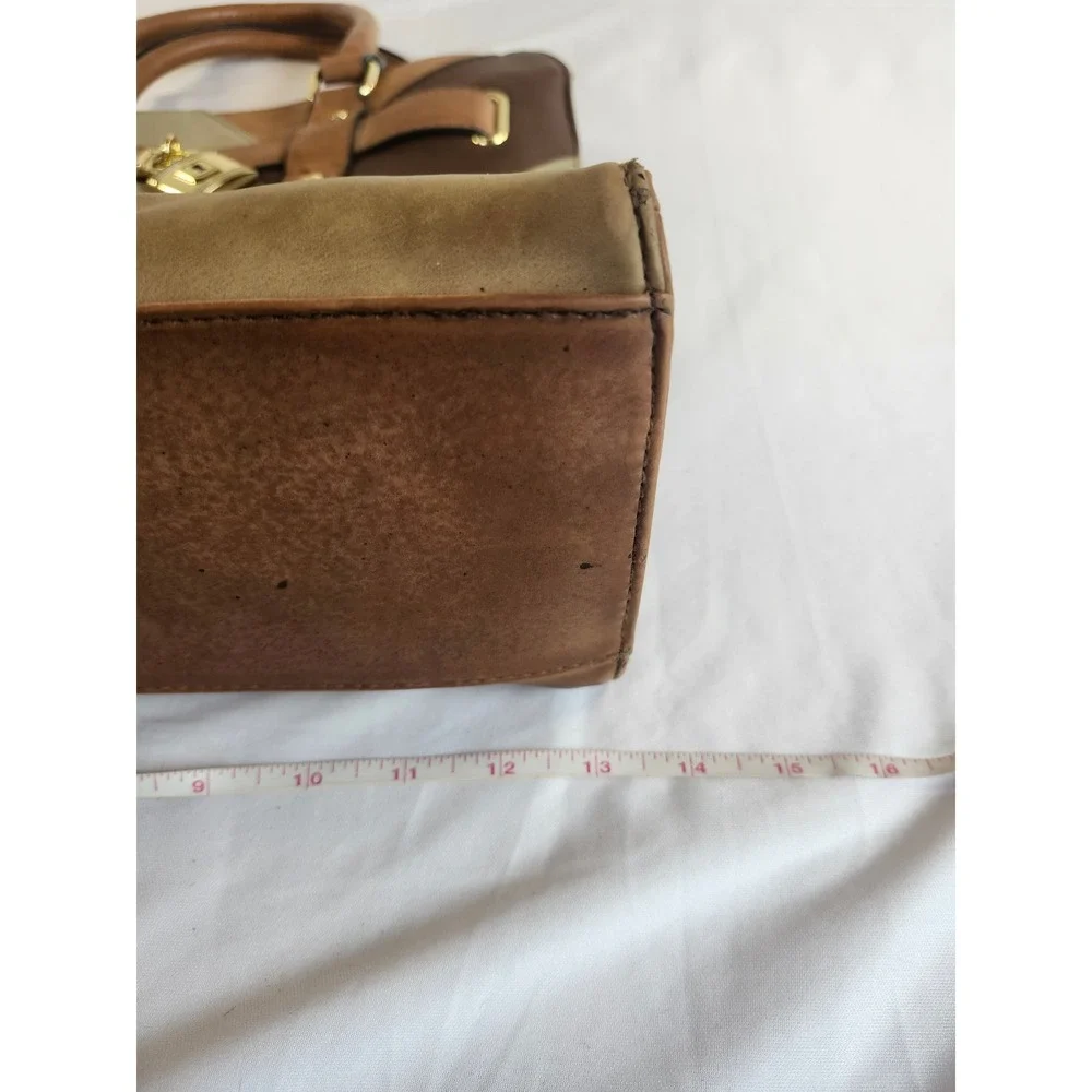 Brown‎ Patchwork Satchel Handbag Gold Padlock Detail RN 108833 Large Tote